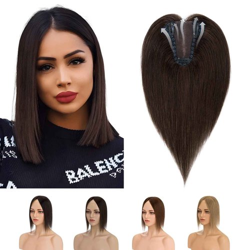 Elodia Real Human Hair Toppers for Women - No Bangs, Breathable Clip-in Remy Hair Topper - 10inch, 2# Dark Brown