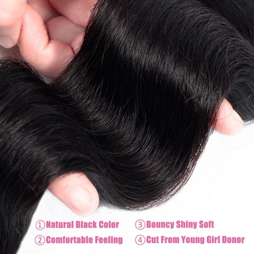 Douyin Brazilian Body Wave 4 Bundles Human Hair 14 16 18 20 Inch 12A 100% Unprocessed Virgin Human Hair Weave Bundles Deals Natural Black Color (14 16 18 20)