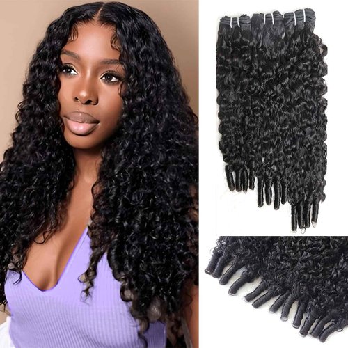 Muzkala Burmese Curly Bundles Human Hair Water Wave Human Hair 100% Unprocessed Brazilian Virgin Remy Hair Bundles Quick Weave for Women Natural Black (Burmese Curly Natural Black, 16 18 20 Inch)