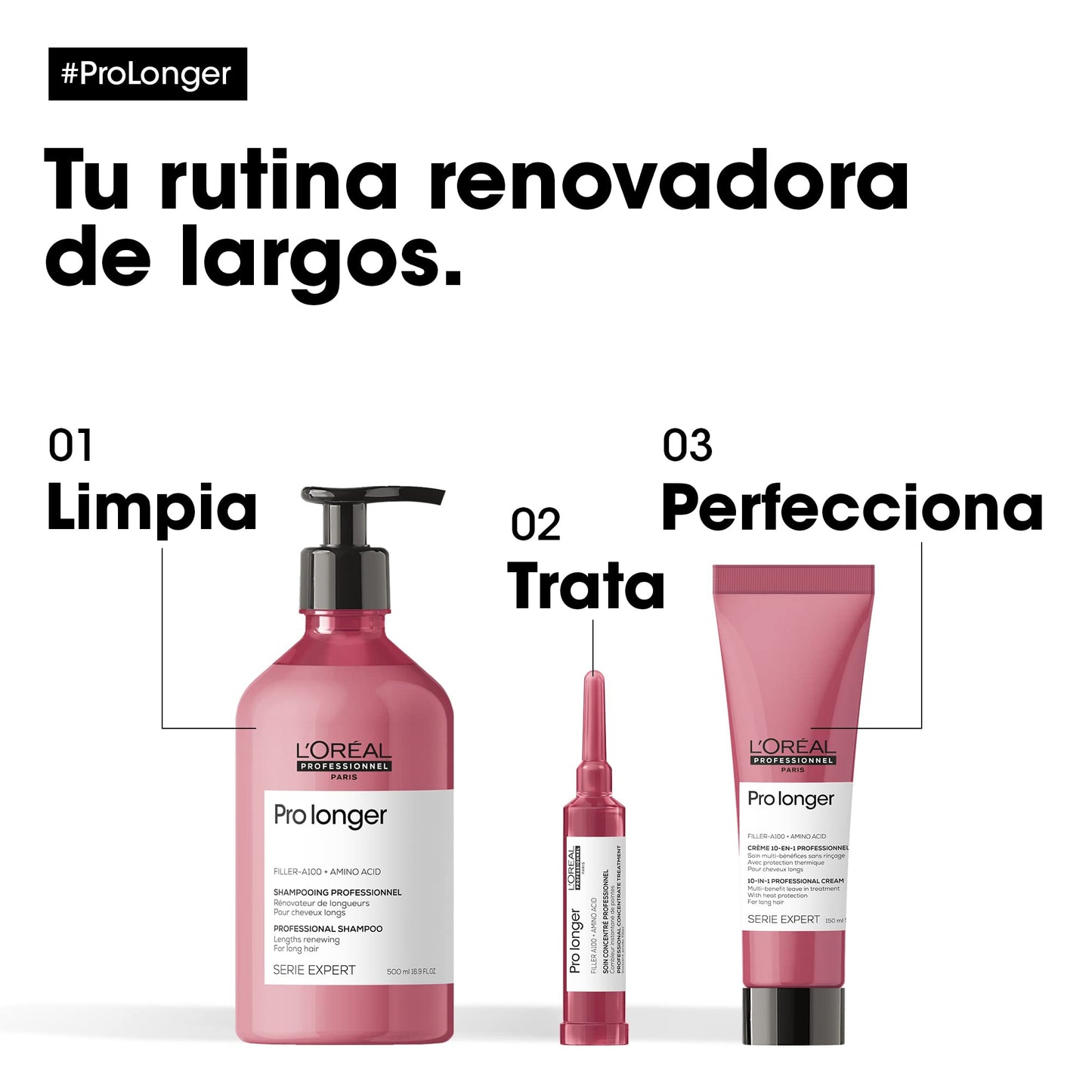 L'Oréal Professionnel, Routine Pro Longer pour Cheveux Longs & Pointes Abîmées et Fourchues, Crème 10-En-1 Rénovatrice de Longueurs + Masque Protecteur, Technologie Filler A-100 Brevetée