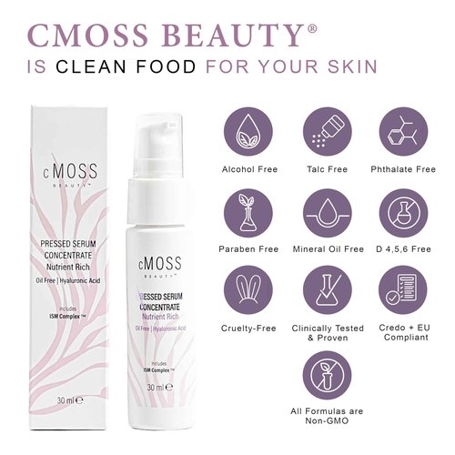 cMOSS BEAUTY Sea Moss Infused Pressed Serum Concentrate with Hyaluronic Acid, Oil-Free, Vegetable Ceramides, and Vitamins A,C,E to Plump and Tighten Skin