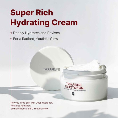 TROIAREUKE Energy Cream, Moisturizing Facial Night Cream with Bifida, Galactomyces, and Peptides For Dry, Dehydrated, and Combination Skin, Korean Skin Care