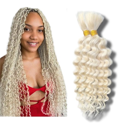 613 Blonde Braiding Hair 22 Inch 100g Deep Water Wave Bulk Human Hair for Braiding Curly Human Hair for Boho Braids Wet and Wavy Human Hair Extensions No Weft Micro Braiding Hair