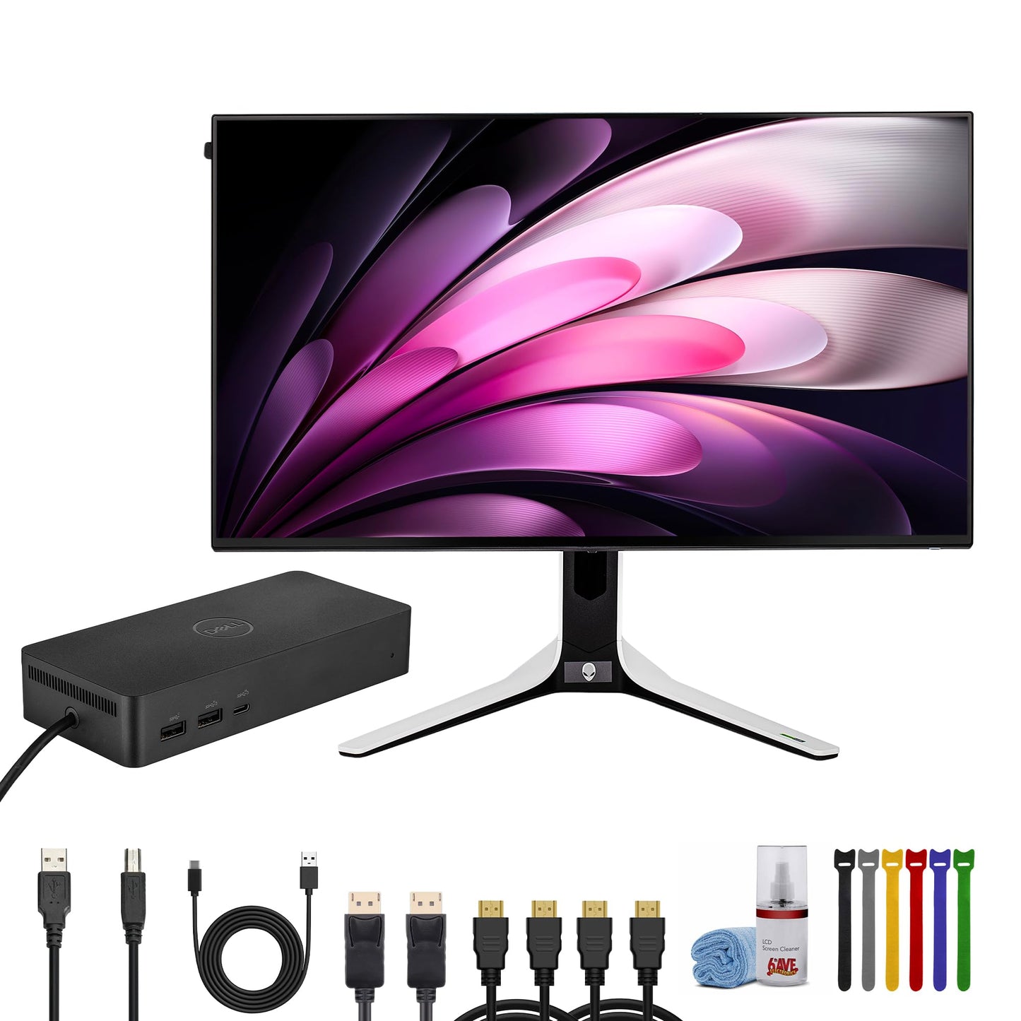Alienware AW2723DF 27-Inch Gaming Monitor (2560 x 1440p) at 280Hz Display (Lunar Light) Bundle with Universal Dock UD22, USB-C Docking Station + DisplayPort Cable + Cleaning Kit + More
