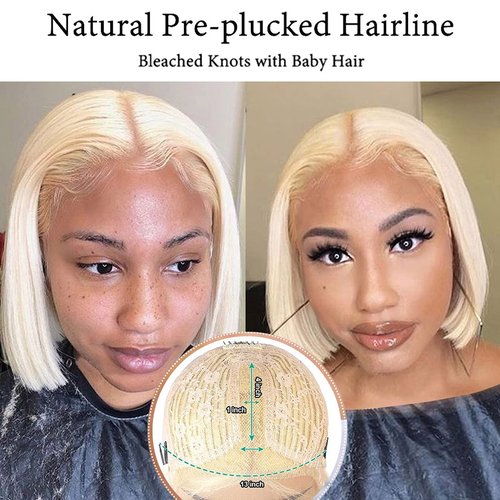 613 Blonde Bob Lace Front Wigs Human Hair T Part With Bleached Knots Pre Plucked Straight blonde Bob Wigs Glueless HD Lace Front Wig Human Hair blonde Bob Wig for Black Women 16Inch