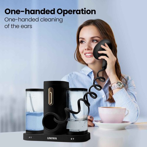 UNIWA Ear Wax Removal, Electric Ear Cleaner with Reusable Replacement Tips, 4 Pressure Settings, Safe and Effective Ear Rinsing Kit for Adults, Ear Irrigation Kit & USB-C Cable, IPX7, Black