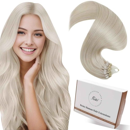 Hetto Micro Link Hair Extensions Human Hair Blonde Micro Bead Hair Extensions Real Human Hair Platinum Blonde Miceo Loop Hair Extension Invisible Straight 22 Inch 50s 50g