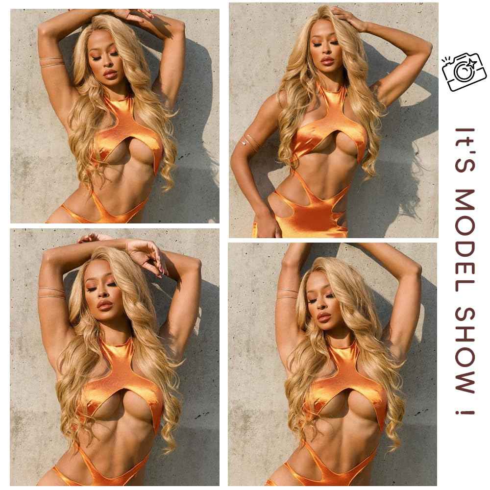 Honey Blonde HD Lace Front Wig Human Hair Pre Plucked Body Wave Honey Blonde Wig Human Hair 200% Density Lace Frontal Wigs Colored 27# 30 Inch