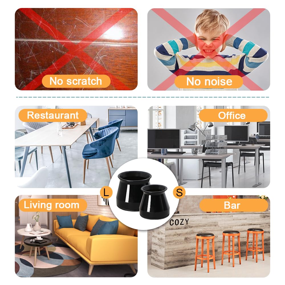 32 Pcs Chair Leg Protectors for Hardwood Floors, Silicone Felt Furniture Leg Cover Pad for Protecting Floors from Scratches and Noise, Smooth Moving, Large(Fit Round Diameter：1-5/16" to 2")