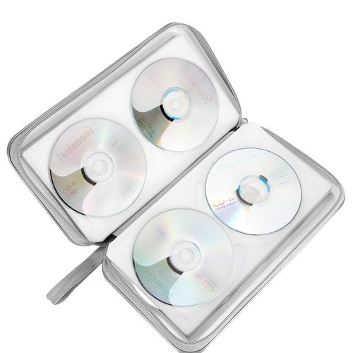 Siveit CD Case, DVD Case Holder 96 Capacity Hard Plastic CD DVD Disc Cases Storage Binder Wallet for Car Home Office Travel (White)