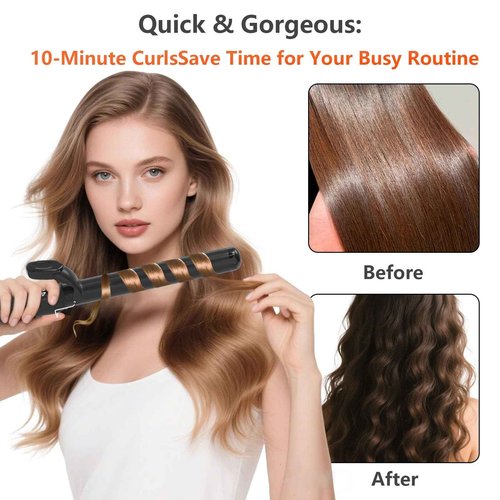 Huvcy 1-1/4 Inch Curling Iron - Ceramic Curling Iron, Fast Heat Function LCD Display 180°F-450°F Adjustable, Long Lasting Beach Waves, Dual Voltage Curler, Heat Resistant, Black