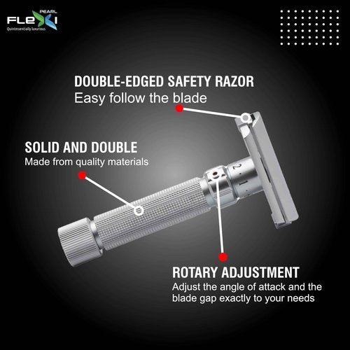 Pearl Flexi Adjustable Safety Razor Version V12 - Reusable Metal Razor made of 100% Brass | Eco Friendly Double Edge Razor for Men | Men's Shaving Razor for best Father's Day Gift