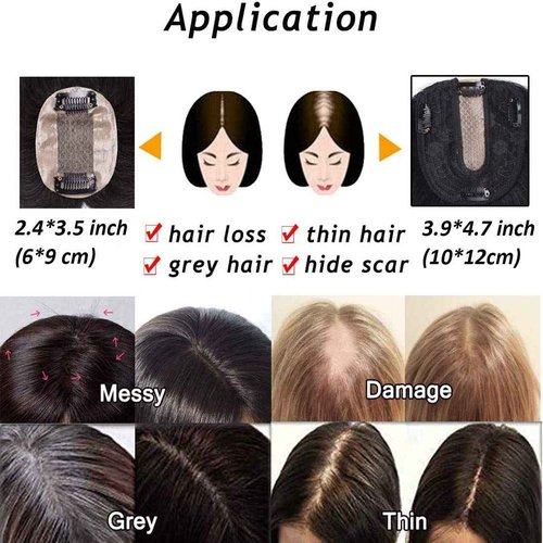 S-noilite Silk Base Topper Clip in Human Hair Piece Toupee Top Hair Extensions Silk Topper for Women Replacement for Slight Hair Loss Thinning Hair 130% Density (10"-35g,#24 Natural Blonde)