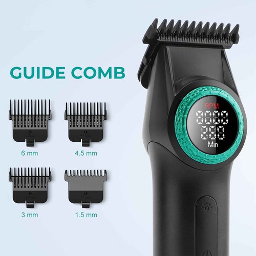 VGR 977 Professional Hair Trimmer Hair Clippers for Men, 8000rpm T-Blade Trimmer Zero Gapped Cordless Barber Clippers, Rechargeable Edgers Clippers with LED Display(Black)