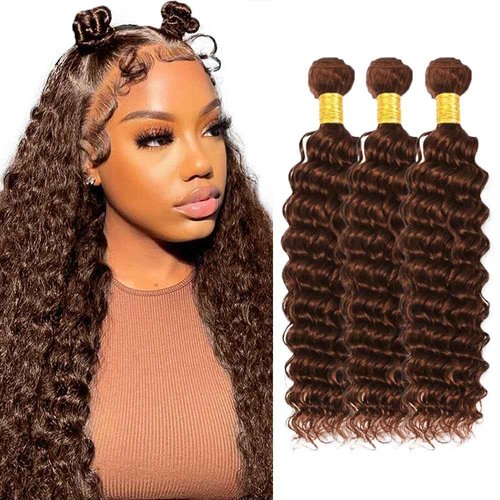 Habiliana Bundles Human Hair 24 26 28 Inch Deep Wave Dark Brown 4 Human Hair Bundles 11A Unprocessed Brazilian Virgin Quick Weave Hair Extensions for Black Women