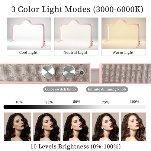 YINGJEE Half Moon Light for Nail Desk, 34.5In Foldable Professional Led Light, 3000-6000K Dimmable Nail Tech Lamp for Manicure, Lash Eyelash Extension, Tattoo, Eyebrows (Pink)