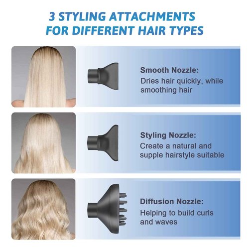 RERBO Professional Ionic Hair Dryer High-Speed 110000 RPM Low Noise Temperature Control Portable Negative Ionic Blow Dryer with Diffuser and Concentrator for Home, Travel and Salon