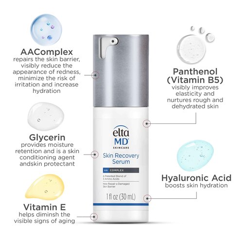 EltaMD Skin Recovery Face Serum, Redness Relief, Facial Serum Visibly Reduces Redness in 24 Hours, For Sensitive Skin, 1.0 oz Pump