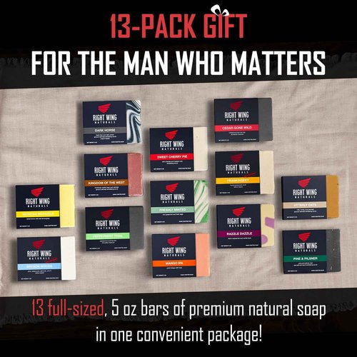 Right Wing Naturals Bar Soap Gift Set for Men | 13 Bar All Natural Variety Pack | Handcrafted Cold-Pressed Soap | Handmade Organic Soap for Men | Most Popular Scents | Natural Scented Men’s Bar Soap