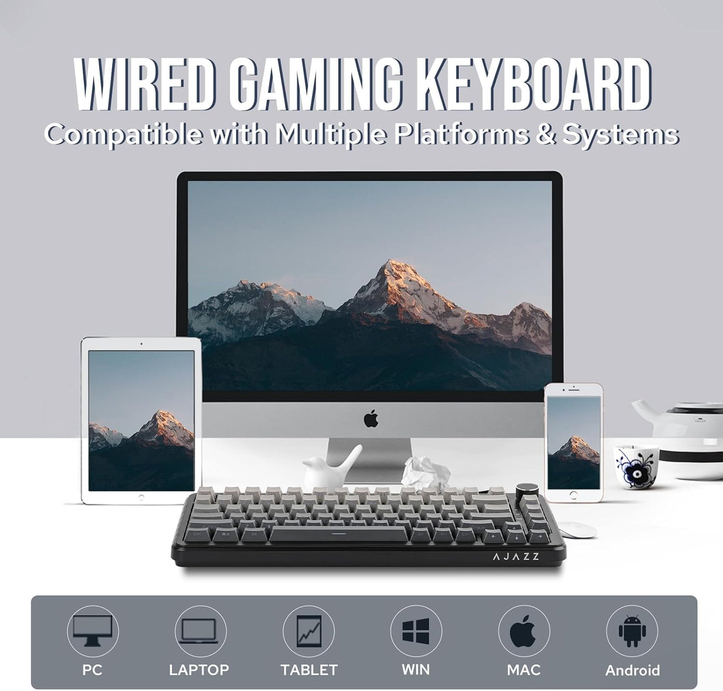 AJAZZ AK820 MAX HE Hall Effect Magnetic Gaming Keyboard, Adjustable Actuation, 8KHz Polling Rate, Wired Rapid Fast Keyboard, Creamy Gasket, RGB Backlight, NKRO for Win/Mac (Black)