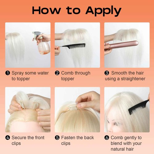 SEIKEA Hair Toppers for Women Real Human Hair, 10" Fluffy Natural Realistic 7x11CM Base Clip in Bangs with Wispy Bangs Hand-Tied Invisible Hairpieces for Thinning Hair Silver White