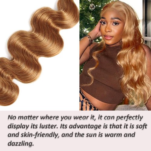 X-TRESS Honey Blonde Bundles 10A Body Wave Bundles Human Hair Braiding Hair #27 Wavy Remy Hair Extensions 20 Inch Double Wefts 1 Bundles for Braiding Quick Weave Hair Bundles