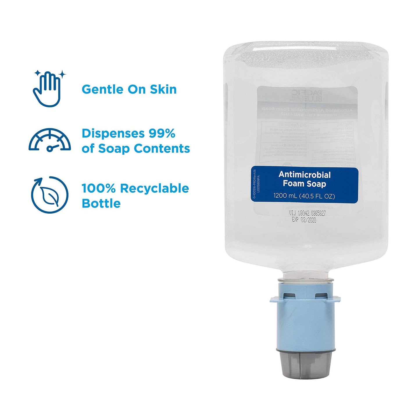 Georgia-Pacific-43822 Pacific Blue Ultra Antimicrobial Foam Soap Refills for Automated Touchless Soap Dispenser, Dye and Fragrance Free, 3 Bottles/Case