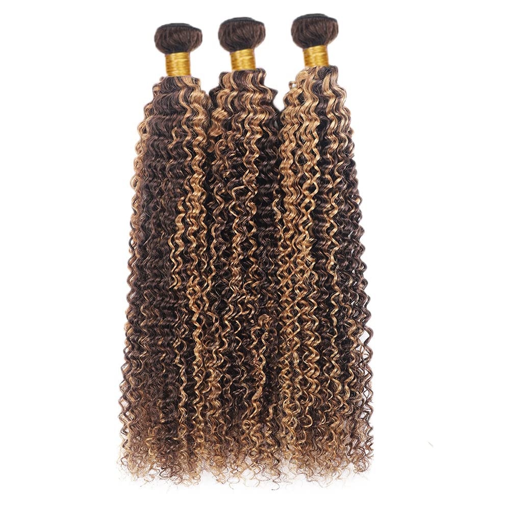 Habiliana Bundles Human Hair 18 20 22 Inch Jerry Curly Wave P4/27 Human Hair Bundles 11A Unprocessed Brazilian Virgin Quick Weave Hair Extensions for Black Women