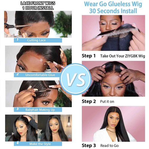 ZIYGBK Wear and Go Glueless Wigs Human Hair Pre Plucked Pre Cut 5x5 HD Lace Closure Wigs Human Hair Straight with Baby Hair Straight Human Hair Wig for Beginners Natural Black 200% Density 30 Inch