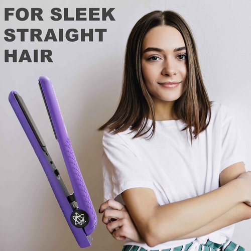 Evalectric Classic Styler Ceramic Flat Iron - 1.25" Ceramic Flat Iron with Floating Plates - Dual Voltage Hair Straightener - Negative Ion Technology - Travel Friendly - Deep Purple