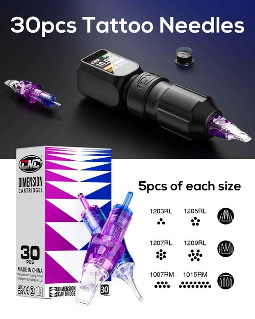 CNC Tattoo Machine Kit Wireless Tattoo Gun,2 Batteries 3200mAh Power Supply Rotary Tattoo Pen with Carrycase,30 Tattoo Cartridge Needles Assorted,Black Tattoo Ink for Professionals,Beginners TK6001-1