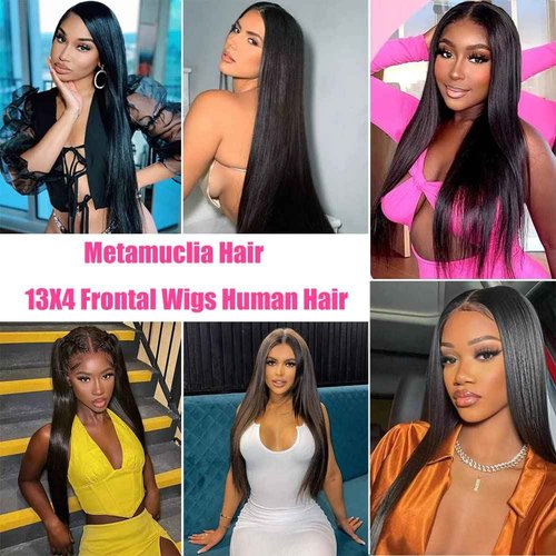 Metamuclia Straight Lace Front Wigs Human Hair Pre Plucked 180% Density 13x4 Frontal Wigs 26 Inch HD Transparent Lace Wig 10A Brazilian Virgin Wigs for Women with Baby Hair Natural Hairline