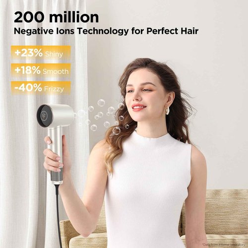 PARWIN PRO BEAUTY Air-Sonic Hair Dryer with Diffuser, HD-LED Display & 110, 000 RPM High Speed Ionic Blow Dryer, 1 1/4 Inch Left & Right Air Auto-Wrap Curlers, Champagne Silver Professional Version