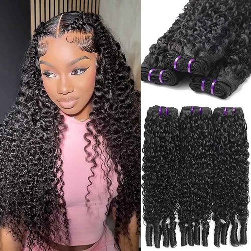 Younsolo Burmese Curly Bundles Human Hair 16 18 20 Inch 14A Curly Bundles Human Hair 100% Unprocessed Wet and Wavy 3 Bundles 3c4a Burmese Curly Water Wave with Spiral End Hair Extensions Natural Black