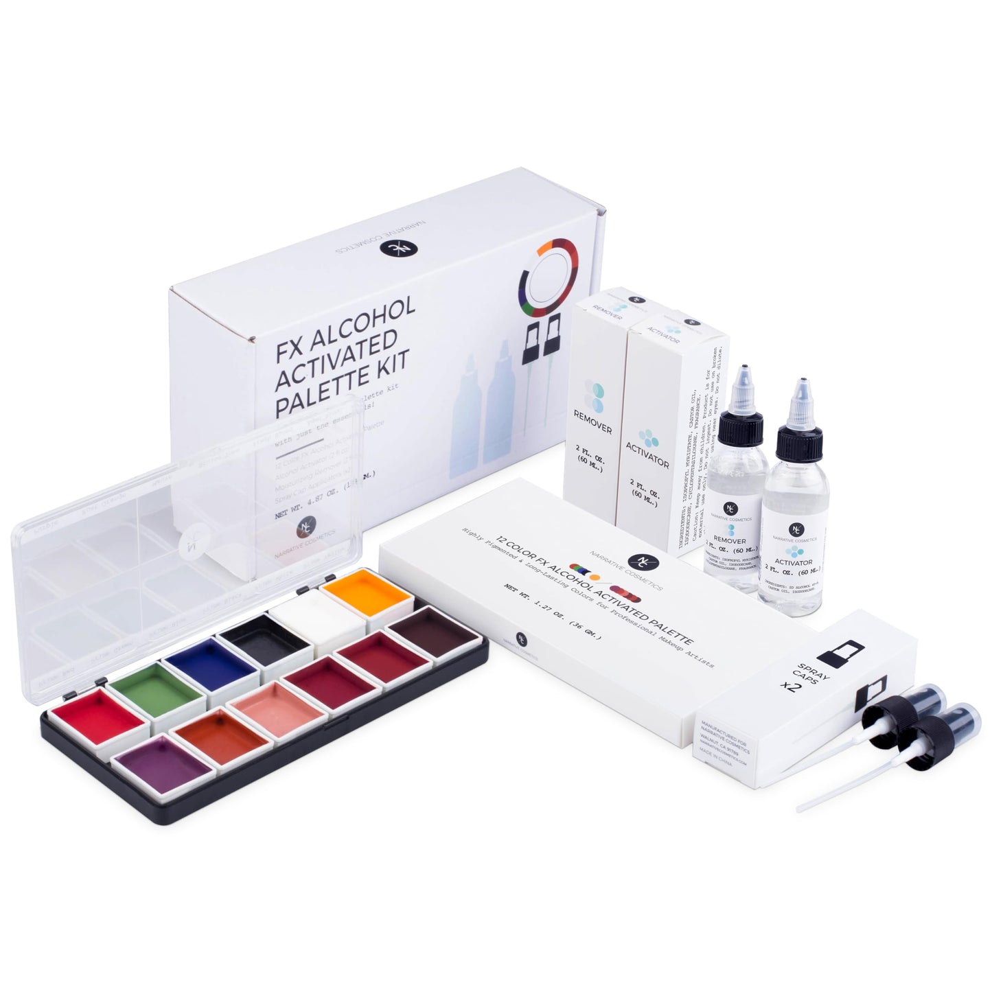 Narrative Cosmetics FX Alcohol-Activated Palette, Activator, and Remover Kit, Professional SFX Makeup Set Multicolor