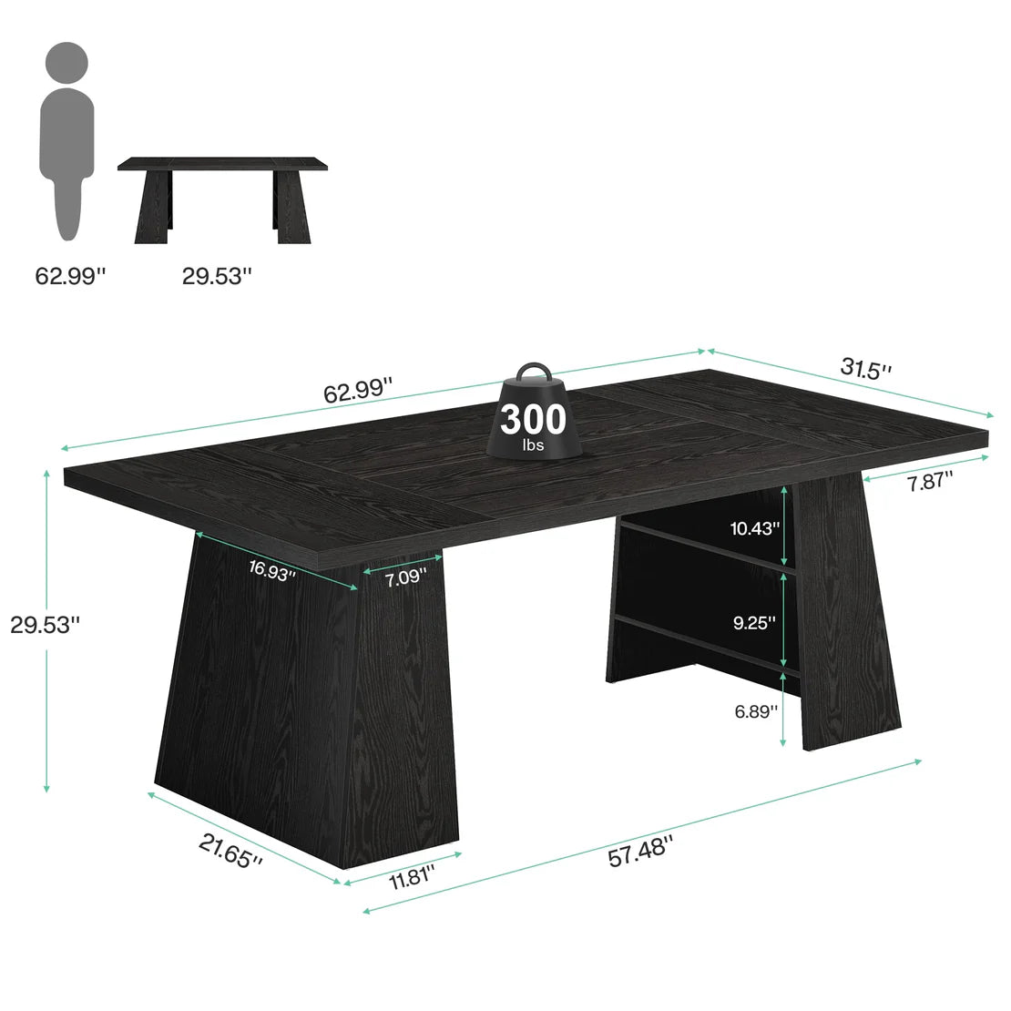Black Executive Desk - Spacious 63" Computer Desk for Office