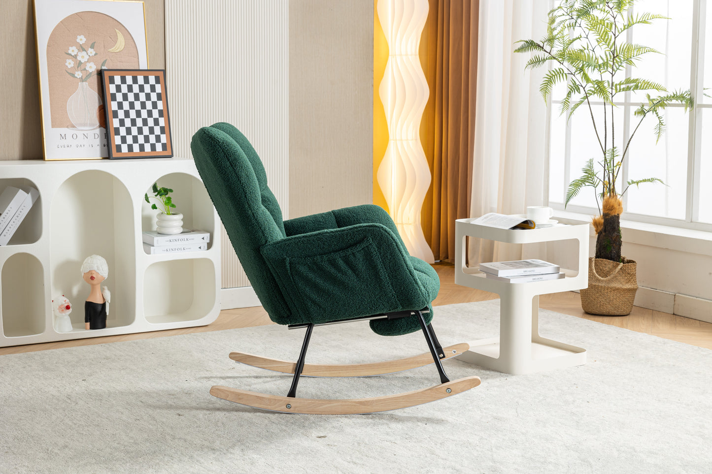 Teddy Fabric Rocking Chair with Adjustable Footstool - Green