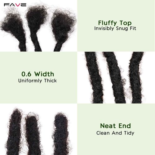 FAVE 6 Inch Human Hair Dreadlock Extensions, Upgraded Loc Extensions 100% Handmade Dreads Extensions for Women Can Be Dyed/Bleached/Curled (Width 0.6cm，Natural Black，30 Strands)