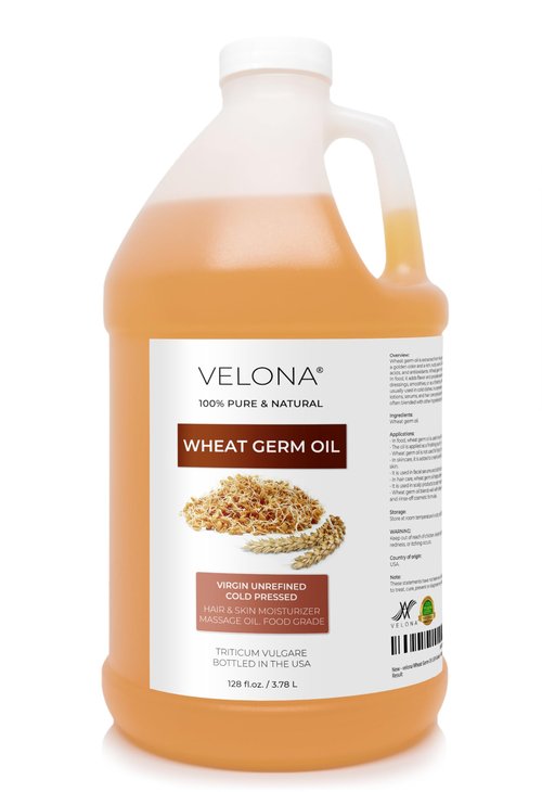 velona Wheat Germ Oil USP Grade 1 Gallon / 128 Fl Oz | 100% Pure and Natural Carrier Oil | Unrefined, Cold Pressed | Cooking, Face, Hair, Body & Skin Care | Use Today - Enjoy Result