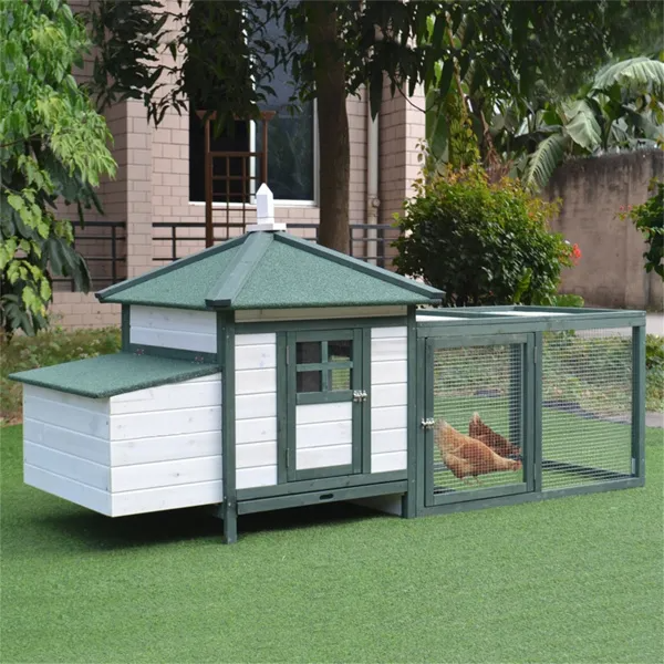Wooden Chicken Coop Pet House with Waterproof Roof and Green Finish