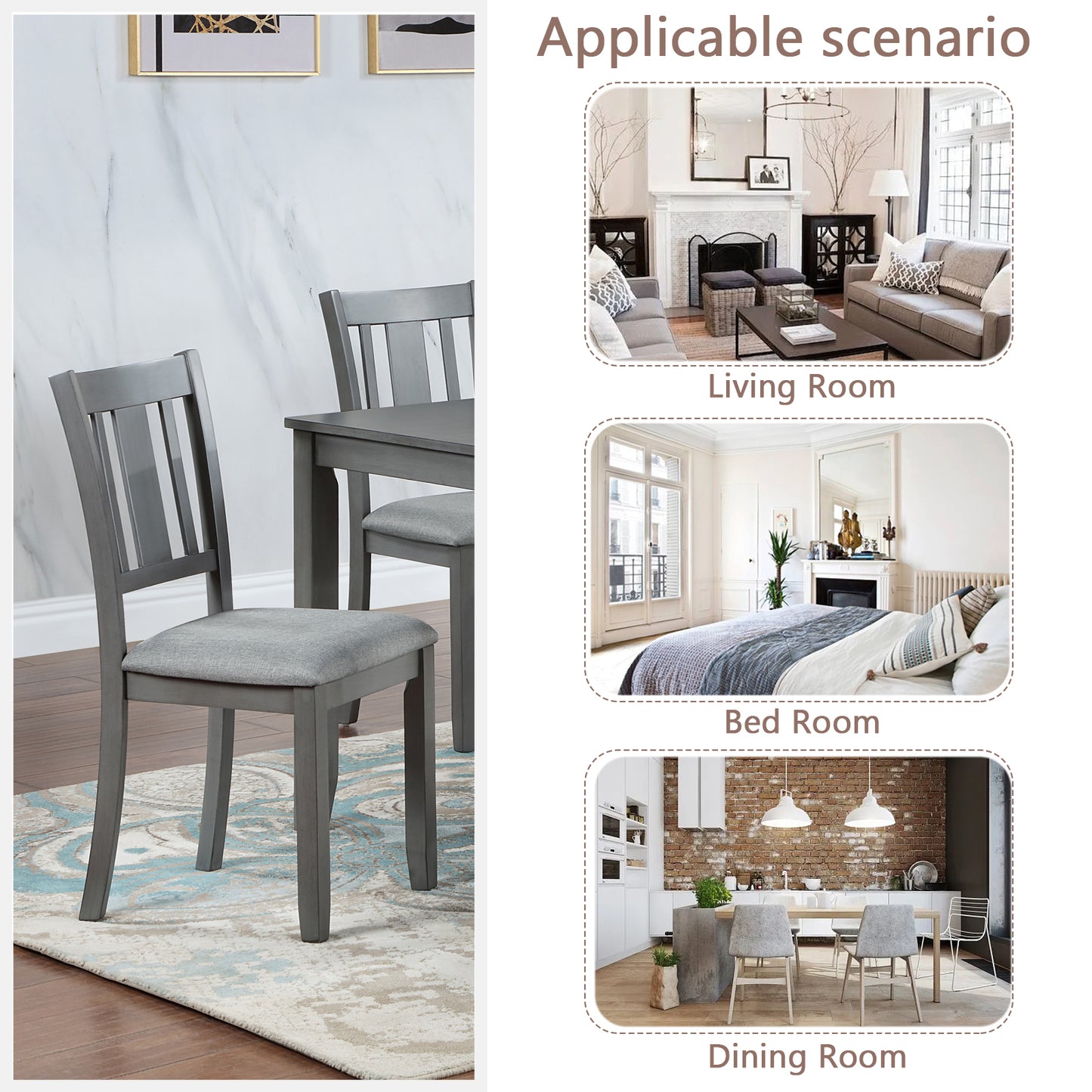 Upholstered Dining Chairs Set of 4 - Gray Wooden Kitchen Chairs