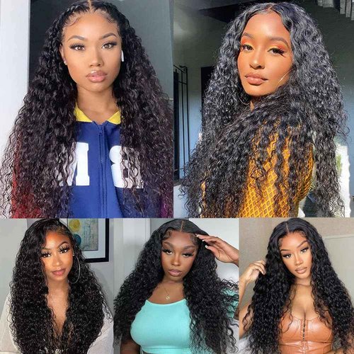 Alimog Water Wave Lace Front Wigs Human Hair HD Wet and Wavy Lace Front Wigs Human Hair 28 Inch Curly Lace Front Wigs Human Hair Pre Plucked Natural Color