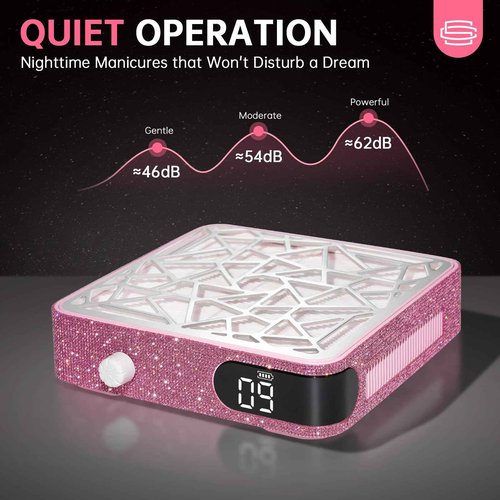 CHRISTINE SHELLY Nail Dust Collector, Cordless Dust Collector Nail Tech, Powerful Vacuum Fan Vent Dust Collector Extractor Dust Suction Machine for Acrylic Nails Polishing, Nail Salon, Pink Diamond