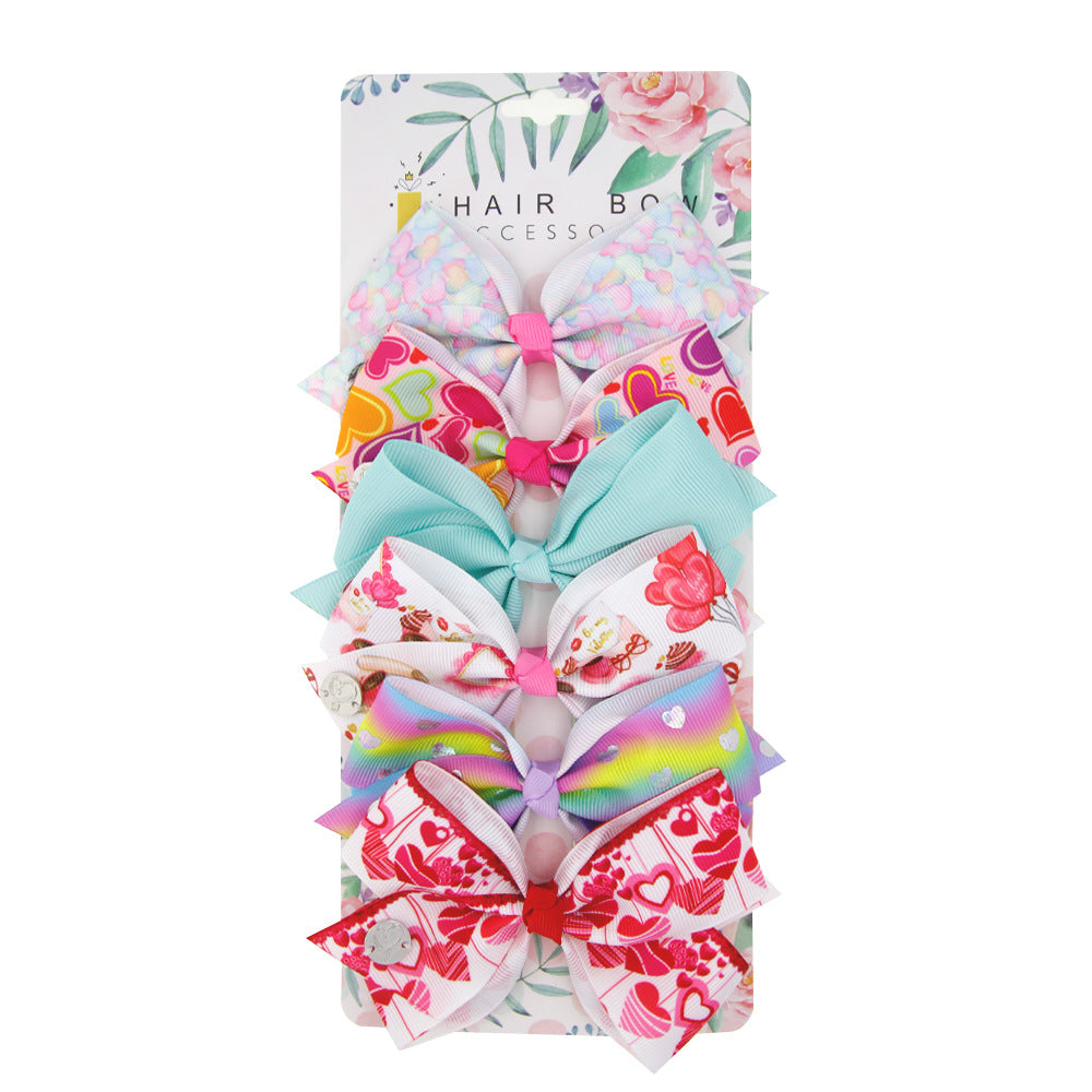 Children's Heart Bow Hair Clips - 6 Pack