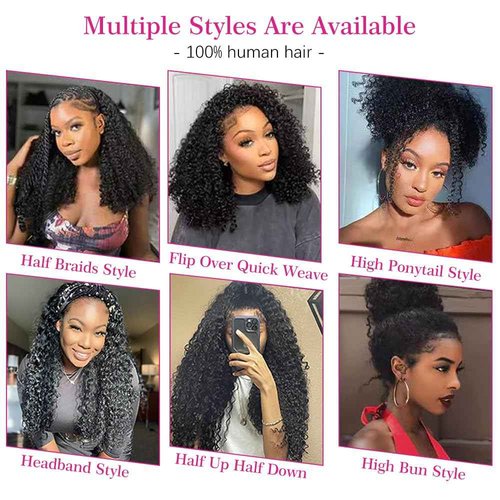 Legendhair Wear & Go Glueless Wigs Human Hair Afro Kinky Curly Human Hair Half Wigs for Black Women Seamless Kinky Curly Bob Pixie Cut Wig Drawstring Full Head Clip in Half Wig 200% Density 14 Inch