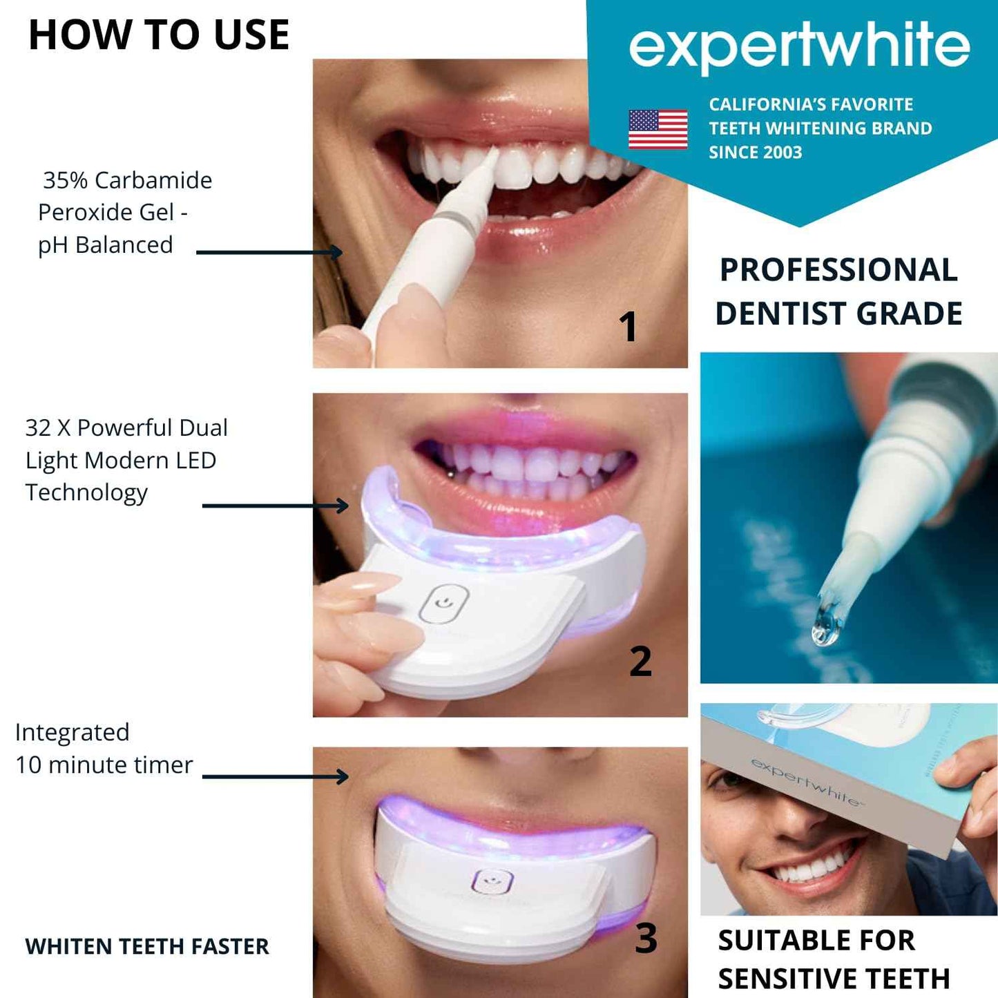 Instant Glo Teeth Whitening Kit with 32x LED Accelerator Light, Best Smile Whitener Gel Pens. Fast Results, for Sensitive Teeth, Enamel-Safe, Dentist-Trusted Incl. Mouth Tray, UV Light Whitening Kit