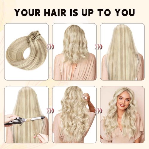 Sassina Invisible Clip ins Real Human Hair Extensions Golden Blonde to Medium Blonde Thick Straight Human Hair Extensions Clip ins 20 Inch Natural Clip in Extensions 8 Pcs 120 Grams #P16/22