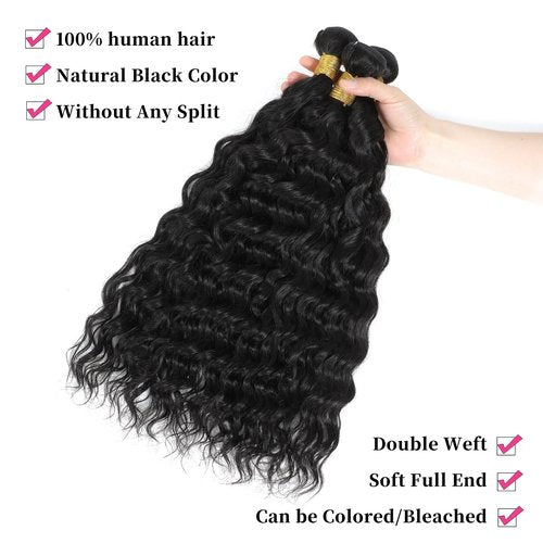 Deep Wave Human Hair Bundles 18 20 22 Inch 100% Unprocessed Brazilain Virgin Hair Water Curly Human Hair Natural Wave Wet and Wavy Bundles Human Hair Extensions