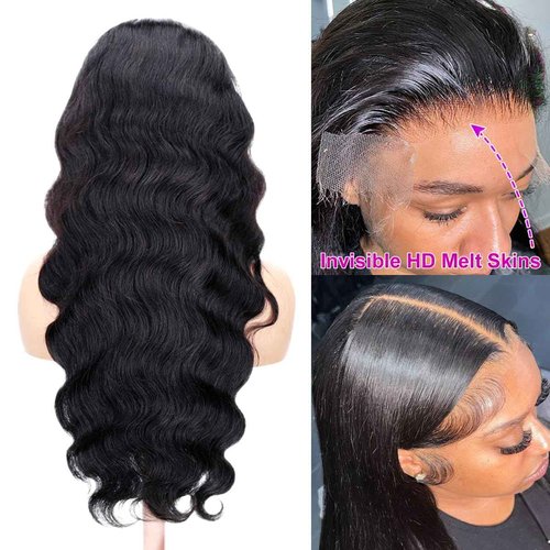 KINNIS13x6 Body Wave Lace Front Wigs Human Hair Pre Plucked Glueless Wigs Human Hair 200% Density HD Transparent Lace Frontal Wigs Human Hair for Black Women Body Wave Wig 20 Inch