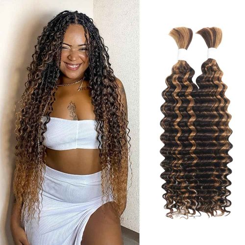 P4/30 Deep Wave Ombre Human Braiding Hair 28Inch 2 Bundles 100g Bulk Virgin Curly Hair for Boho Braids Wet and Wavy